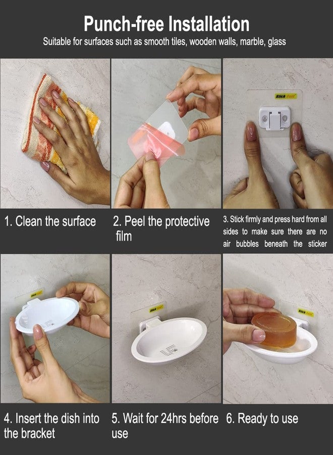 SF - Stick Fast Stick Fast Self-Adhesive Soap Dish Holder with 3M Sticker Tape for Wall Mount, Kitchen & Bathroom Storage Organiser No Hook, No Drill (Pack of 2, White) - Image 5